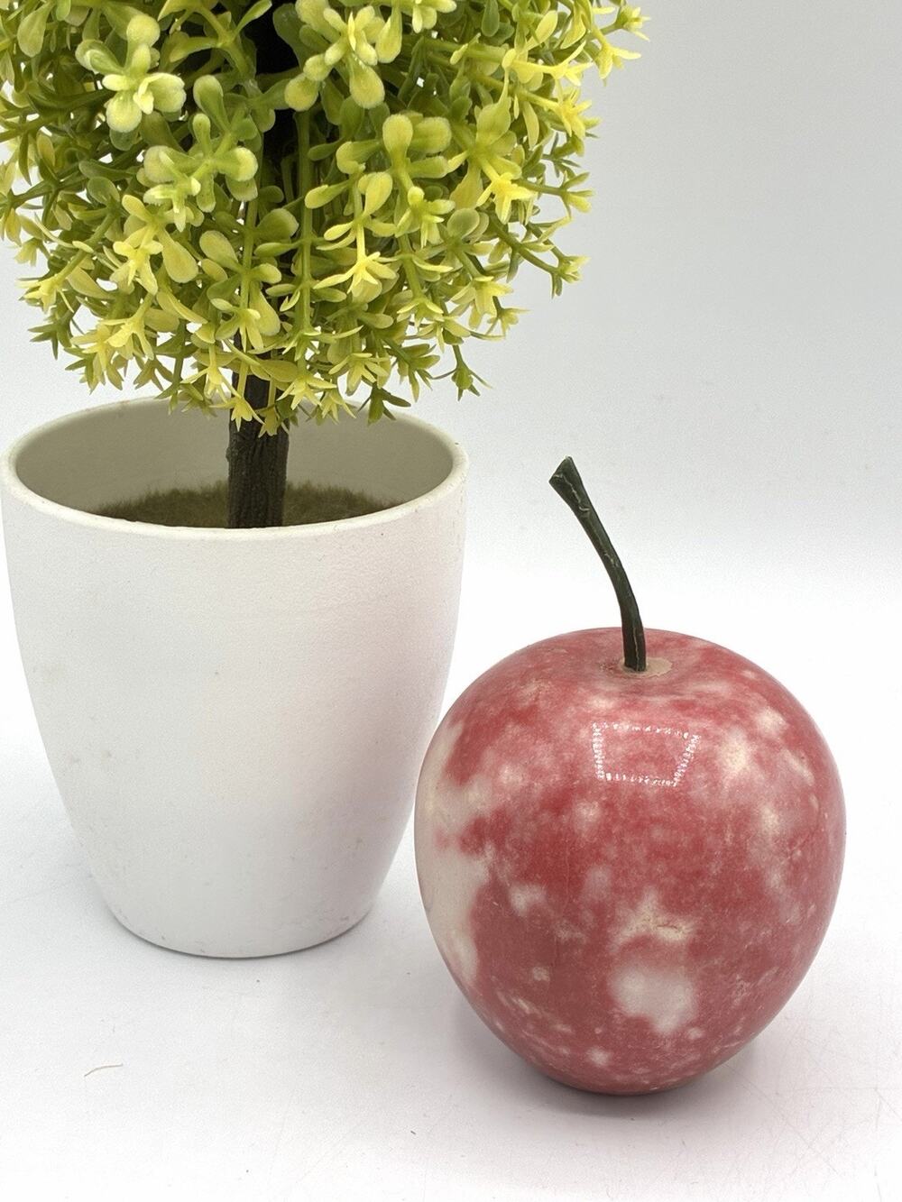 Vintage Stone Marble Apple Figurine Pink Red Decorative Fruit Carved